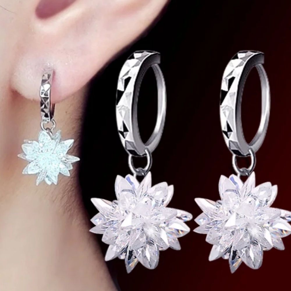 STERLING SILVER Clear Snowflake Earrings
